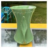 Vintage Green Ceramic Double-Handled Vase