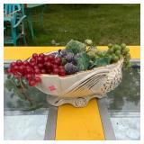 Vintage Ceramic Fruit Bowl with Artificial Grapes