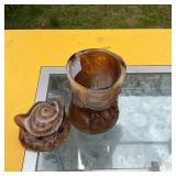 Vintage Onyx Carved Owl Jar