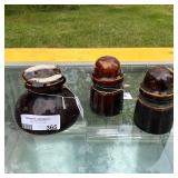 Lot of 3 Ceramic Vintage Dark Brown Insulators