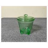 Vintage Green Depression Glass Jar with Lid