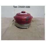 Vintage Red Ceramic Pot with Metal Stand