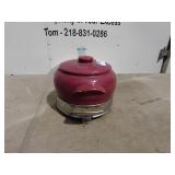 Vintage Red Ceramic Pot with Metal Stand