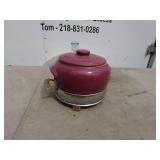 Vintage Red Ceramic Pot with Metal Stand