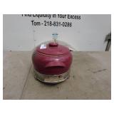 Vintage Red Ceramic Pot with Metal Stand