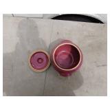 Vintage Red Ceramic Pot with Metal Stand