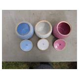 Set of 3 Vintage Watt Pottery Oven Ware Bowls with Lids