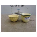 Set of 2 Small Ceramic Bowls - Floral and Solid Design