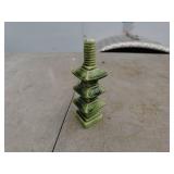 Ceramic Pagoda Figurine and Set of 4 Blue Fish Design Dishes