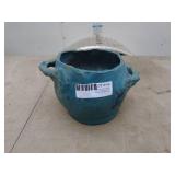 Vintage Blue Handmade Pottery Bowl with Handles