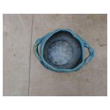 Vintage Blue Handmade Pottery Bowl with Handles