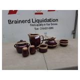 Vintage Brown Glazed Pottery Kitchen Set - 10 Pieces