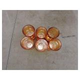 Set of 6 Vintage Amber Floral Etched Drinking Glasses