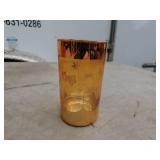 Set of 6 Vintage Amber Floral Etched Drinking Glasses