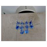 Set of 10 Blue Stem Wine Glasses with Gold Trim