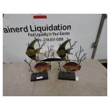 Metal Fish Sculptures on Branch Stands - Set of 2
