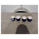 Set of 4 Blue and White Ceramic Coffee Mugs