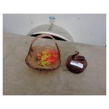 Vintage Glass Basket with Handle and Lidded Swirl Dish Set