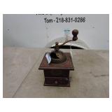 Vintage Wooden Coffee Grinder with Brass Accents