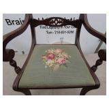 Vintage Wooden Armchair with Floral Embroidered Seat
