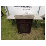 Vintage Wooden Cabinet with Marble Top and Decorative Door