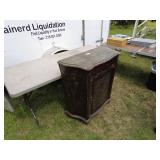 Vintage Wooden Cabinet with Marble Top and Decorative Door