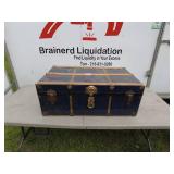 Vintage Steamer Trunk With Blue Lining