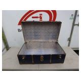 Vintage Steamer Trunk With Blue Lining