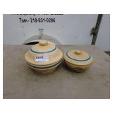 Vintage Stoneware Pottery Mixing Bowls and Covered Dishes Set