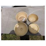 Vintage Stoneware Pottery Mixing Bowls and Covered Dishes Set