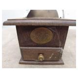 Vintage Wooden Coffee Grinder with Brass Accents