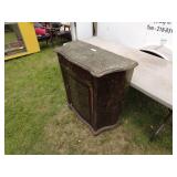 Vintage Wooden Cabinet with Marble Top and Decorative Door