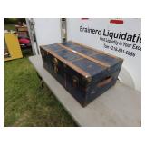 Vintage Steamer Trunk With Blue Lining
