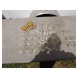 Lot of 33 Elegant Glass Goblets and 2 Amber-Colored Glasses