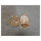 Vintage Shell-Shaped Trinket Dish and Shell Wall Hook with Shell Necklace