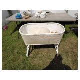 Vintage Wicker Baby Bassinet with Metal Stand