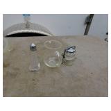 Glass Kitchenware Lot: Casserole Dish, Shaker, Pitcher, and Jar