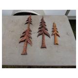 Set of 3 Hand-Carved Wooden Tree Sculptures