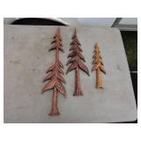 Set of 3 Hand-Carved Wooden Tree Sculptures