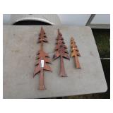 Set of 3 Hand-Carved Wooden Tree Sculptures