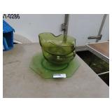 Set of Green Vintage Glass Bowls and Octagonal Plate