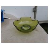 Set of Green Vintage Glass Bowls and Octagonal Plate