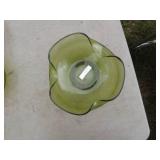 Set of Green Vintage Glass Bowls and Octagonal Plate