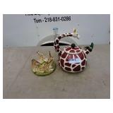 Giraffe-Themed Ceramic Teapot and Decor Figurine