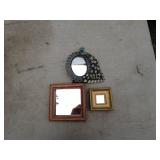 Lot of 3 Decorative Mirrors - Peacock, Wooden Frame, and Gold Frame