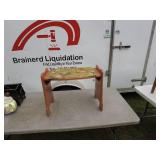 Wooden Side Table with Embroidered Fabric Inlay