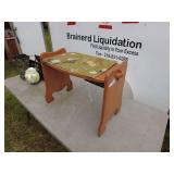 Wooden Side Table with Embroidered Fabric Inlay