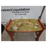 Wooden Side Table with Embroidered Fabric Inlay