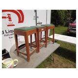 Set of 3 Vintage Wooden Bar Stools with Green Cushion Seats