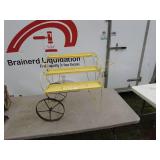 Vintage Yellow Metal Plant Stand with Wheels